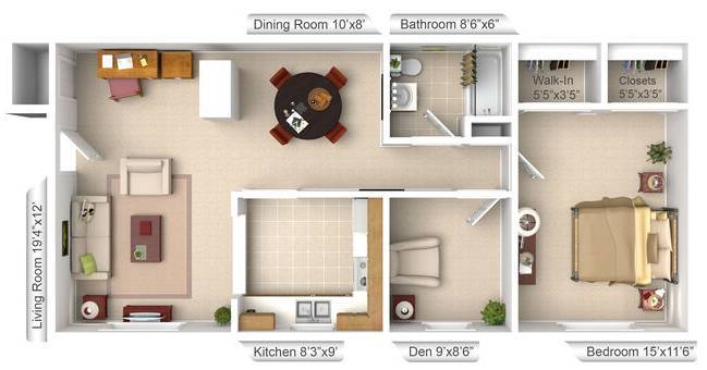1BR - 1BTH Den/Office Enhanced Image